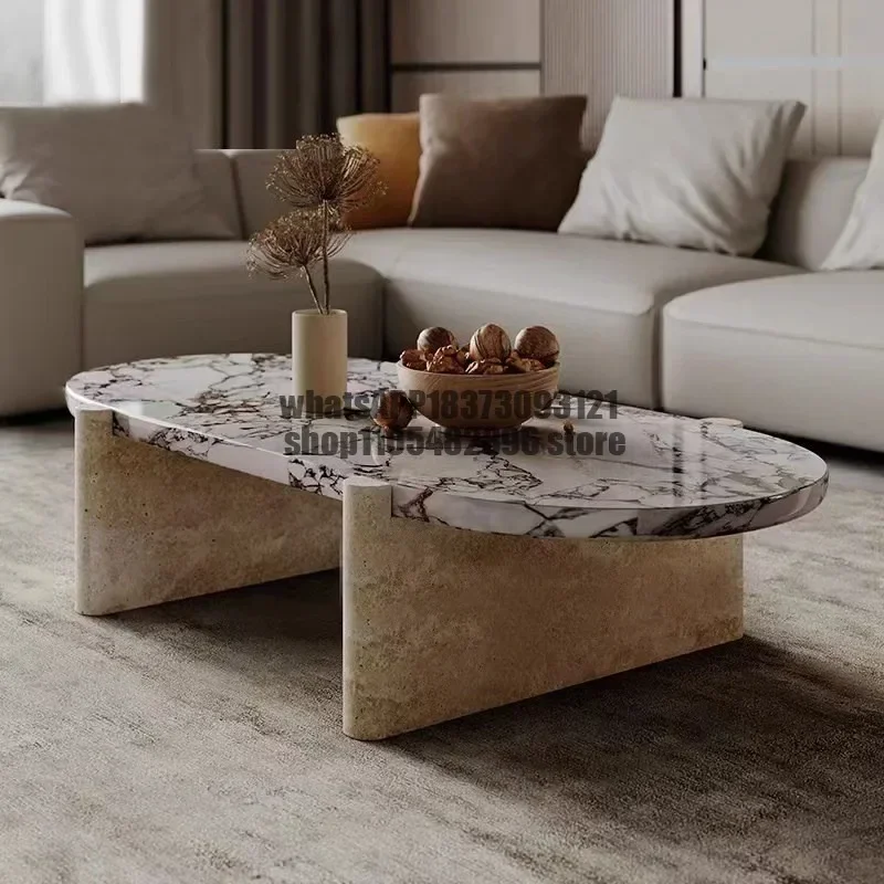 Nordic natural marble travertine coffee table modern simple model room living room, small apartment coffee table