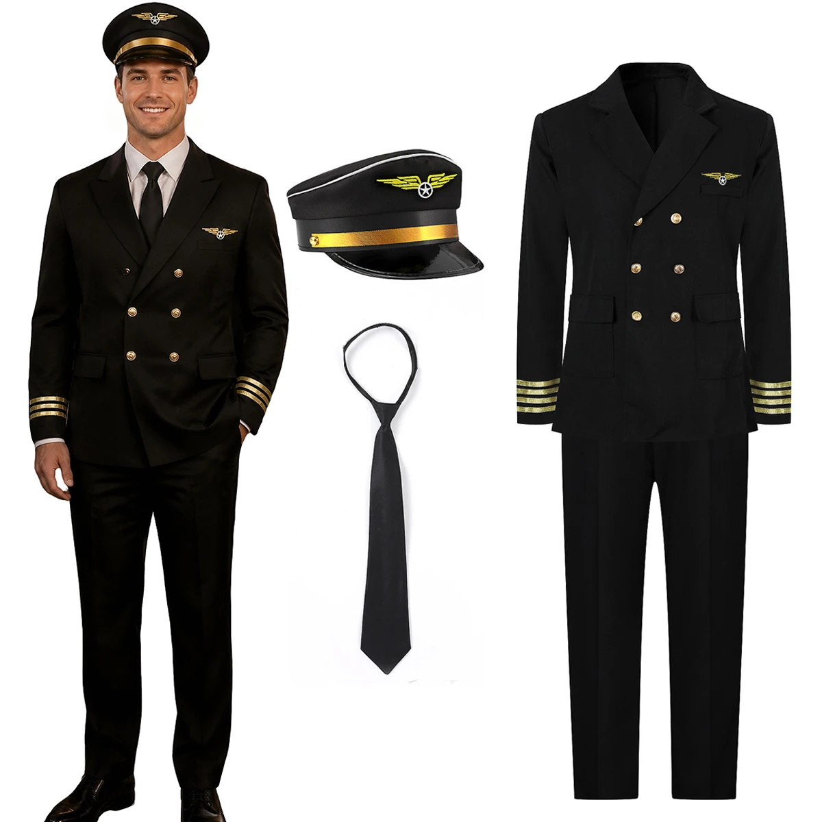 Men Pilot Costume Set Pilot Uniform Halloween Costumes for Men Aviation Professional Cosplay Clothes Airline Outfit Suit