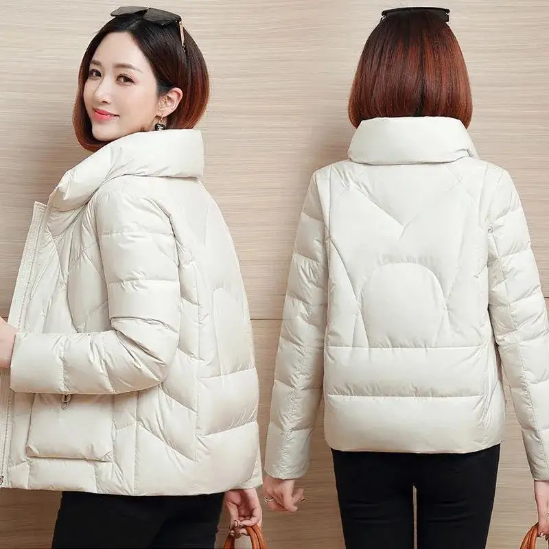 Female New Down Cotton Puffer Jacket Petite Cropped Winter Coat Women Stand Collar Parkas Jacket Waterproof Snow Wear Outw Q238