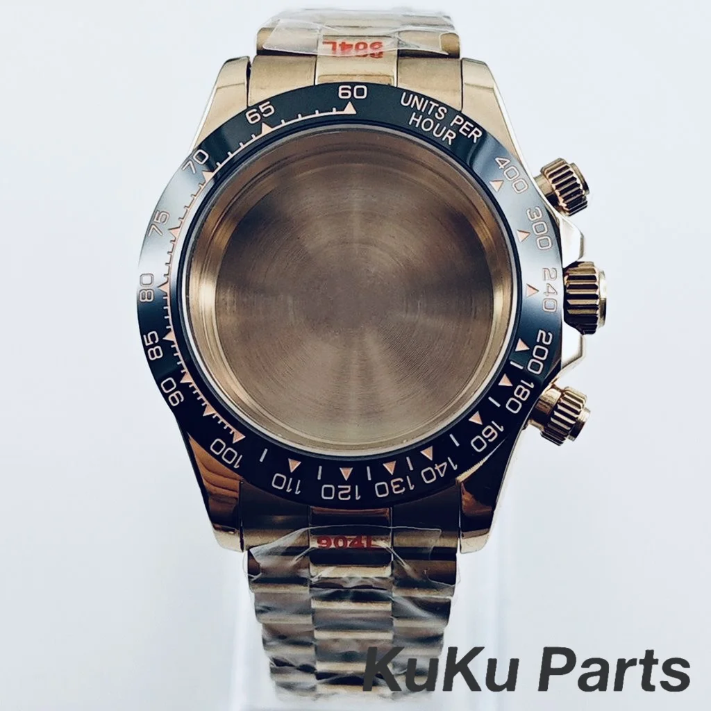 40mm Electroplated VK63 Silver Black Case Sapphire Crystal Daytona Watch Case for VK63 Quartz Movement Presidential Bracelet