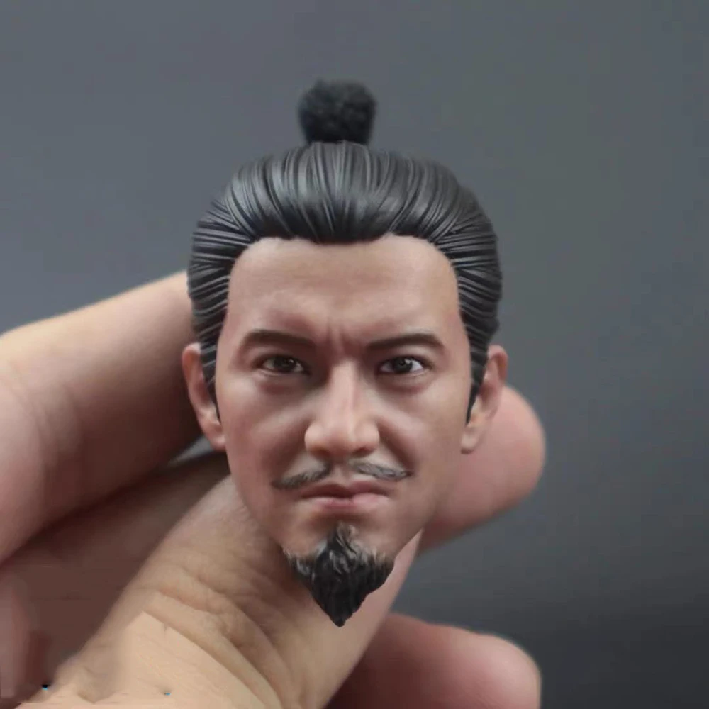 1/6th Male Old Vintage Japan Soldier Oda Nobunaga Head Sculpture Carving with Neck Connector Toys Model For 12