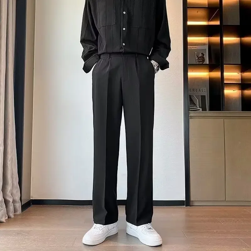 

Spring Summer Men Suit Pants Korean Fashion Casual Loose Wide Leg Trousers Y2k Japan Streetwear Solid Elegant Social Suit Pants