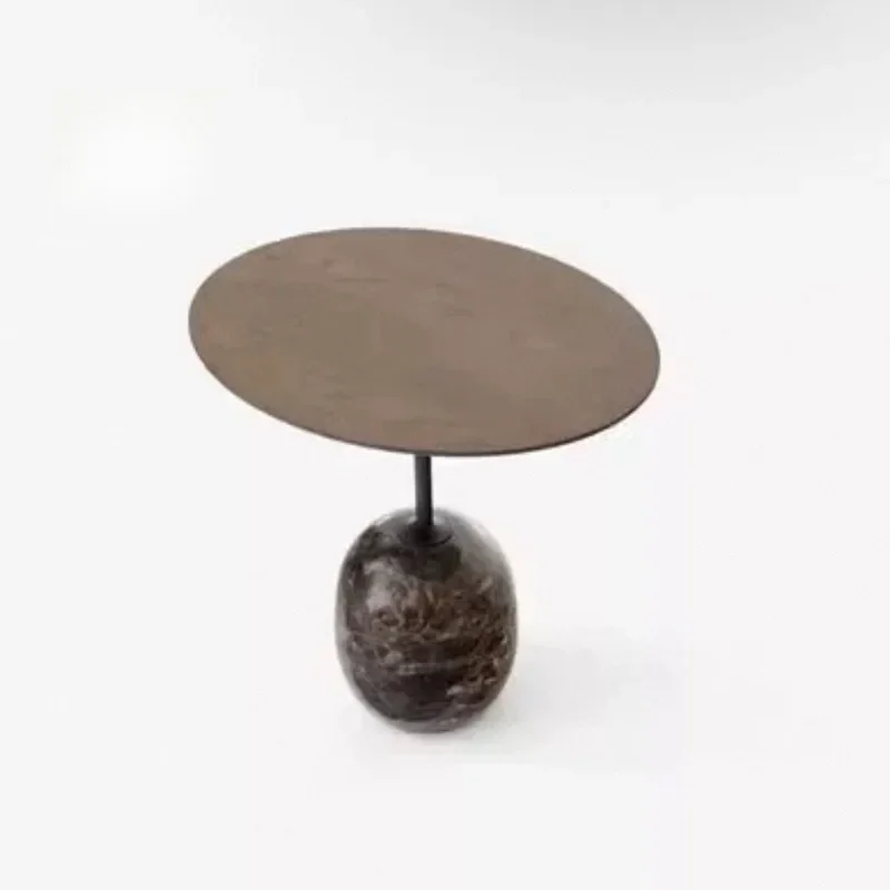 Premium European Minimalist Marble & Walnut Designer Side Table North American Wabi-sabi Round Coffee Table for Villa & Homestay