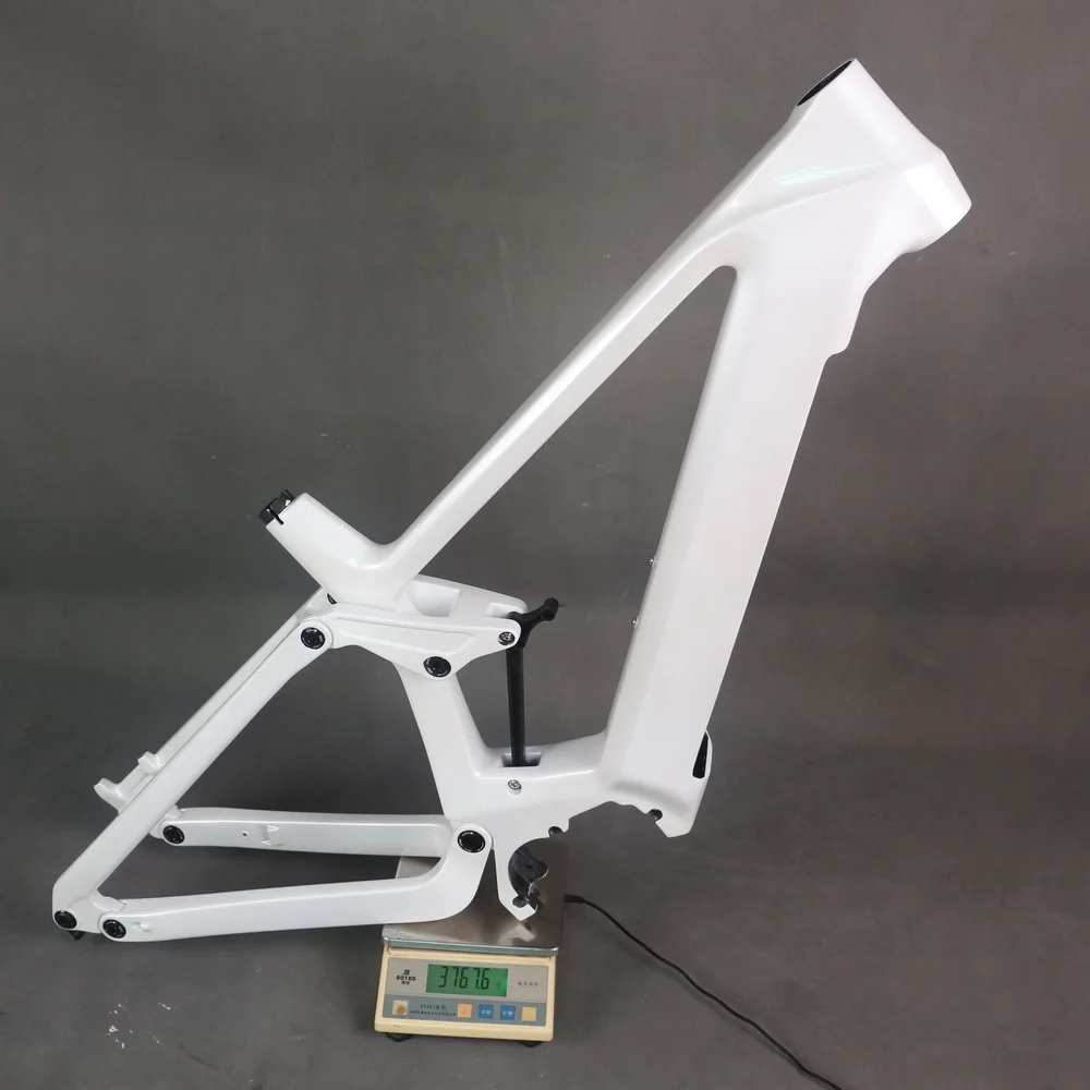 29er Boost Suspension Carbon E-Bike Frame E69 White Paint Compatible BAFANG M500 M510 M600 Motor Travel 150mm