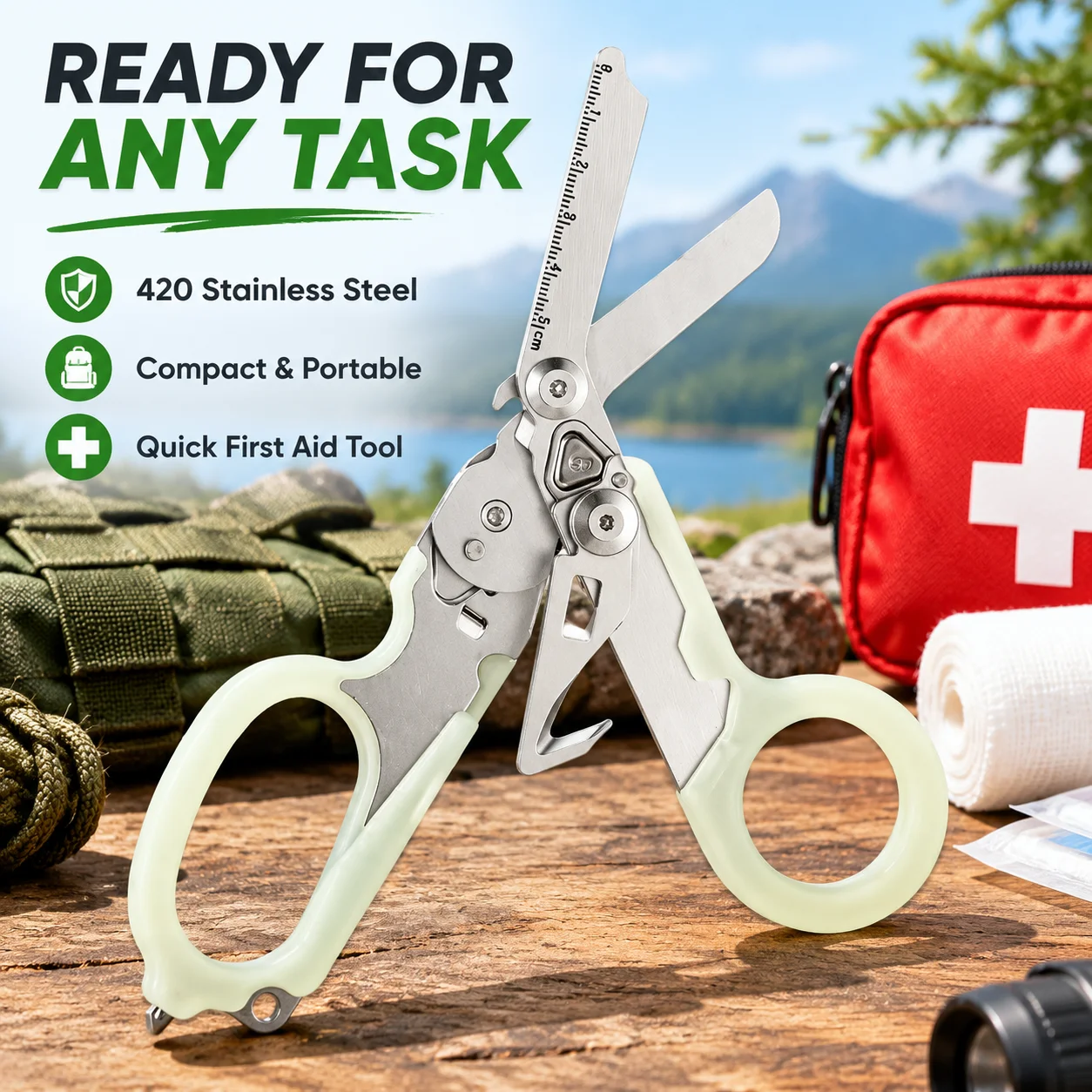 420 Stainless Steel Folding Scissors Portable Tactical Survival Shears Compact First Aid Tool