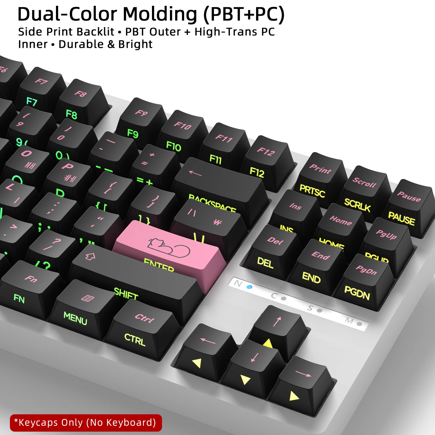 Black Pink Cat Korean Keycaps Side Printed Translucent Keycap Cherry Profile Gaming Mechanical Keyboard Key Caps 60 70 80 90 100 view 6