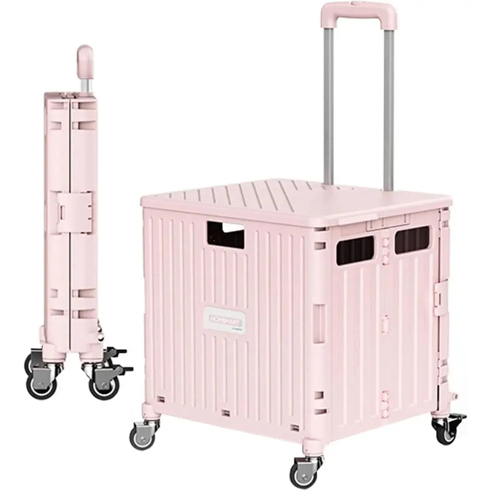 

Розовая складная тележка для покупок на 65 л с крышкой — вместительная хозяйственная тележка для кухни, спальни и сада