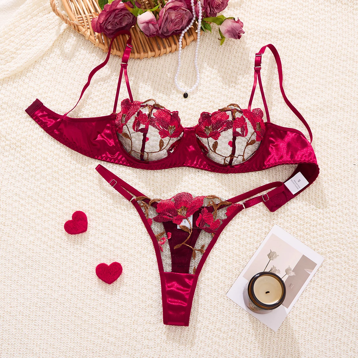 2-قطعة الدانتيل الصدرية مجموعة النساء الأزهار التطريز الملابس الداخلية مجموعة شفافة الوردي اللباس الداخلي مجموعة 2023 مجموعة الملابس الداخلية للنساء ZA825177 #1