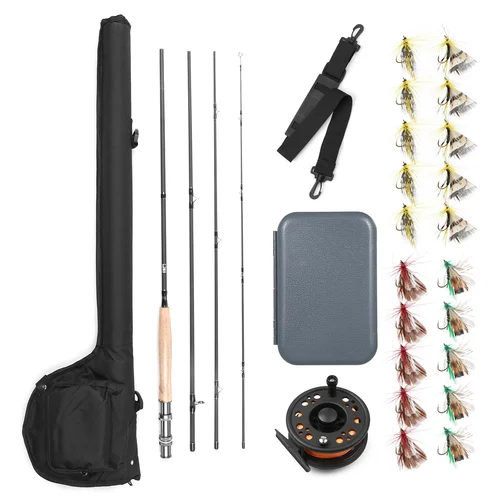 Imagen 2 del producto Kit de pesca con mosca, Kit de caña de pescar con mosca, Combo de carrete y caña de pescar con mosca de 9 pies con bolsa de transporte, paquete completo de iniciación, Kit de pesca con mosca