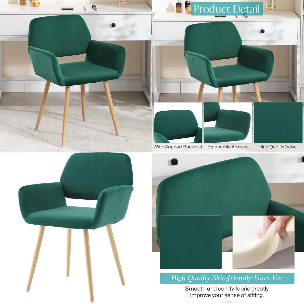 

Luxurious Velvet Home Office Chair, Stylish Makeup Vanity Seat, Cozy Wood & Metal Accent Chair, Adorable Dining Seat with Hollow