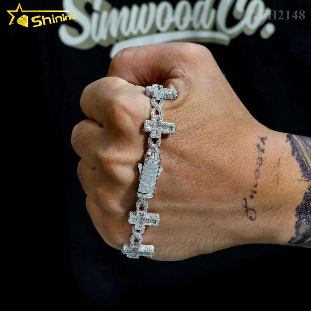 

Продам модный стильный серебряный однотонный 15 мм крест кубинская цепочка муассанит с бриллиантами кубинский браслет