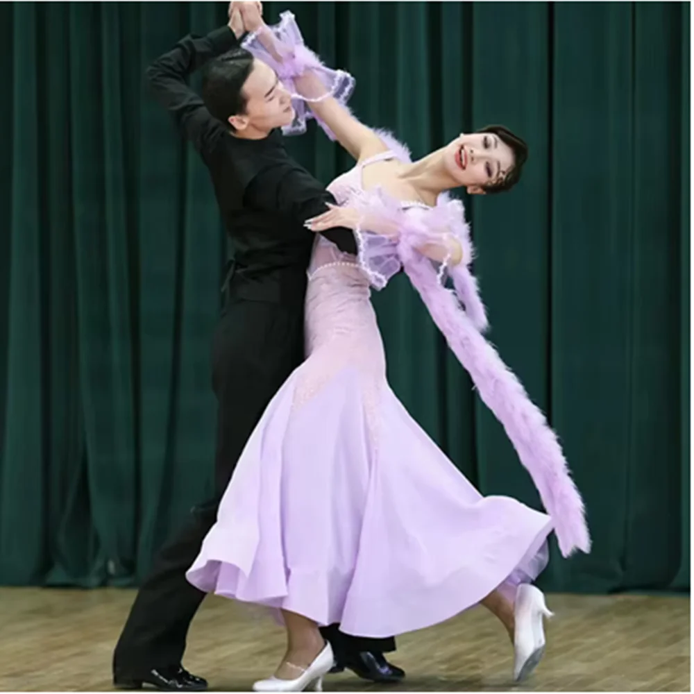 Robe de Rhstandard violette pour femme, vêtements de performance de danse moderne, costume de scène phtallong, valse et tango