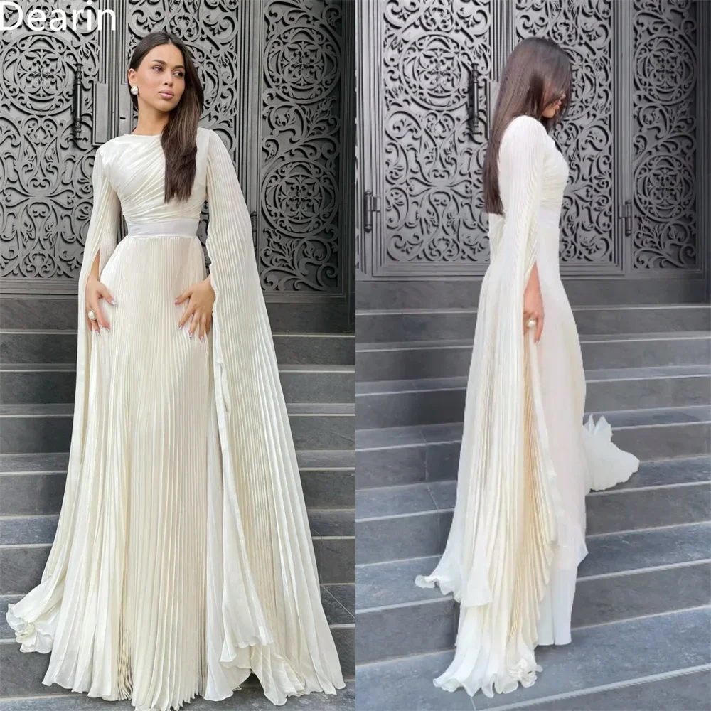 Customized Saudi Arabia Dearin Scoop Neckline A-line Floor Length Skirts Draped Ruffle Layered Tulle Bespoke Occasion Dresses Pr