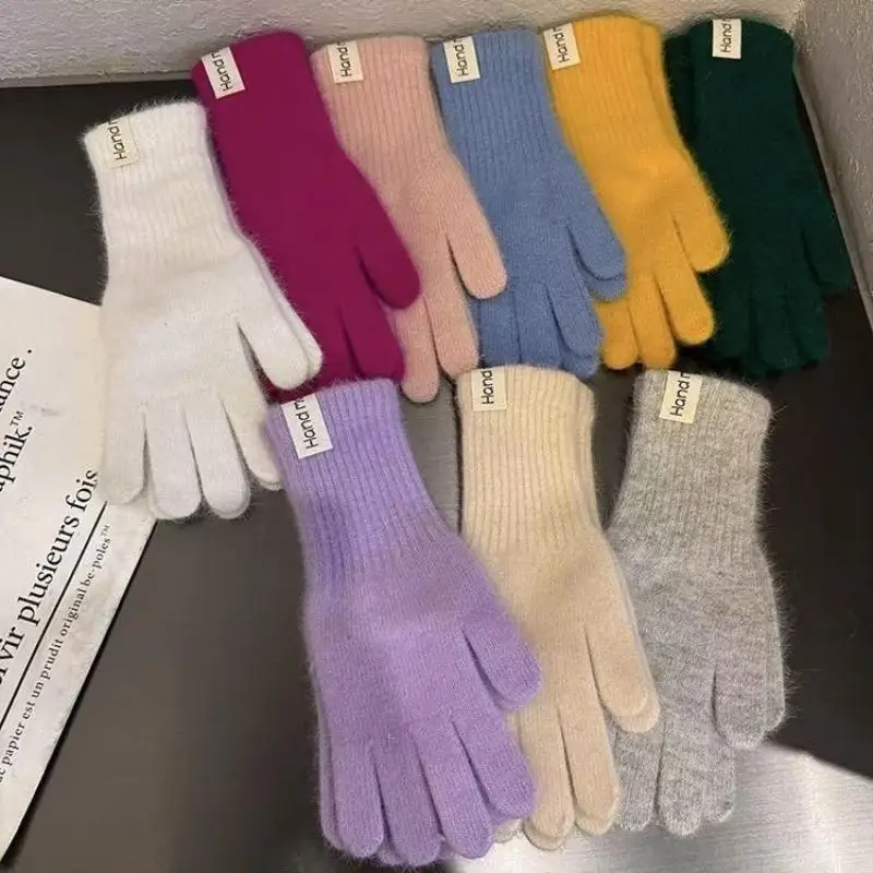 Thermal Gloves Rabbit Fur Thickened Autumn Winter Warm Gloves Windproof Cold Resistant Knitted Gloves Simple And Elegant