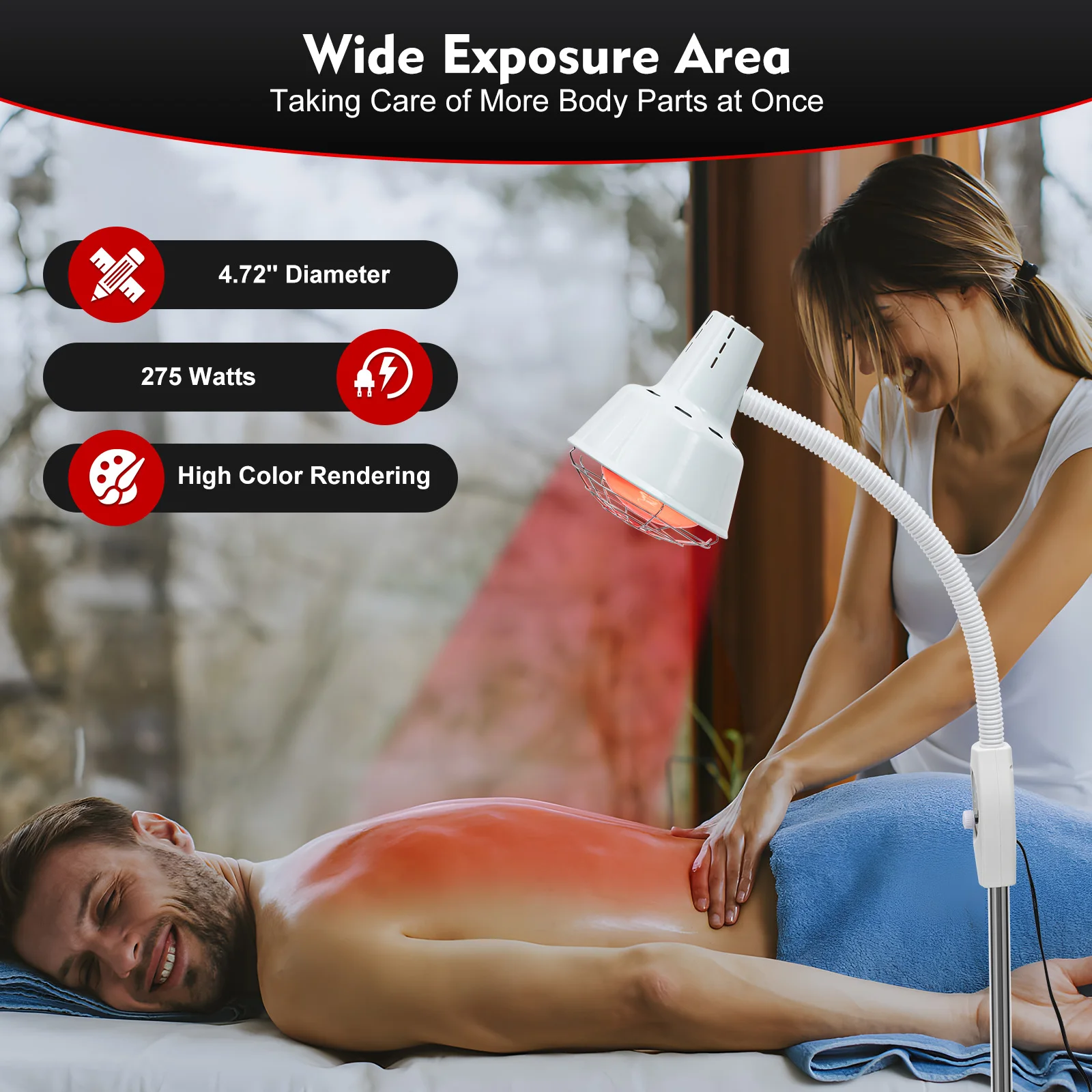 

275W Infrared Heat Lamp,Single/Dual Adjustable Temperature Heat Lamp w/ Base for homes, spas and beauty salons