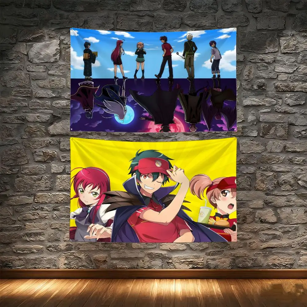 Demon Comedy Anime H-Hataraku Mao-sama Flags Tapestry Creative Pattern Photo Living Room Wall Art Party Outdoor Decor