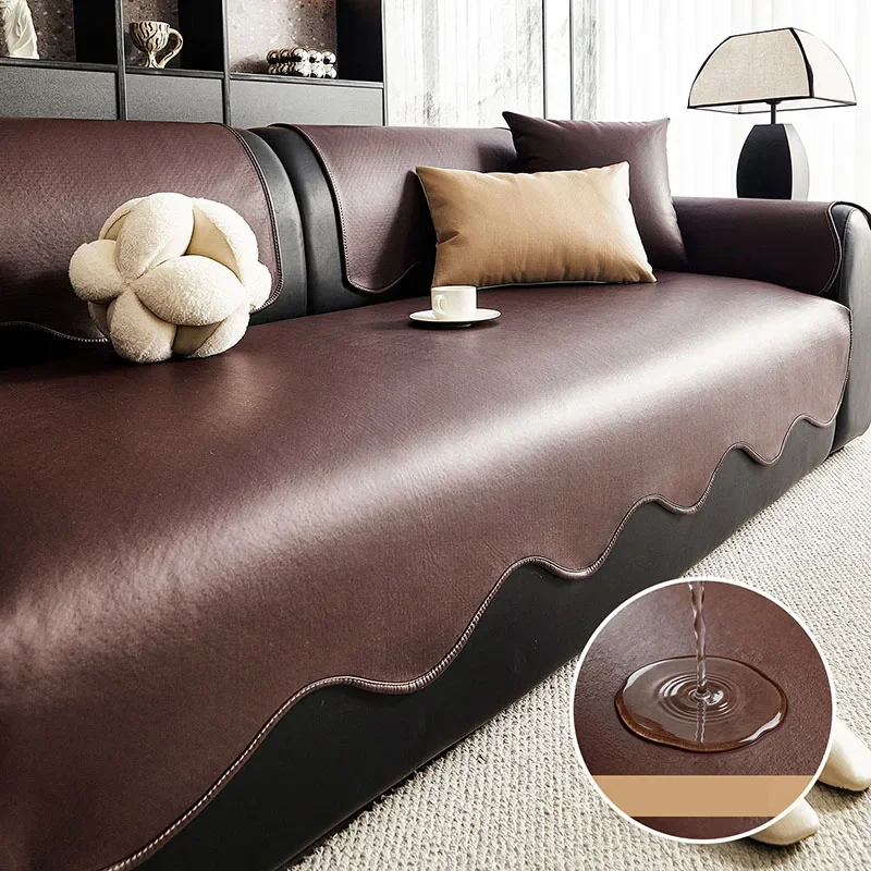 Solid Color Leather Waterproof Sofa Cushion High-End Anti Cat Scratch Anti-Slip Sofa Protector Comfort Dustproof Couch Covers