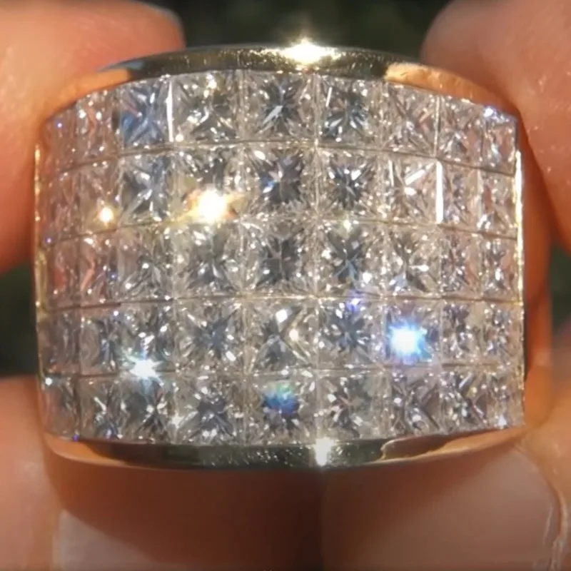 خاتم فضي اللون معدني مربع أبيض من الزركون للنساء ، خواتم الخطبة ، مجوهرات الزفاف ، أزياء رائعة ، فاخرة #2