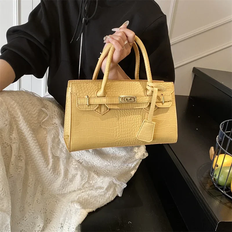 حقيبة كيلي منقوشة على شكل تمساح جديدة لعام 2025 - محفظة كتف وكروس أنيقة، حقيبة يد بمقبض علوي مع حزام قابل للفصل