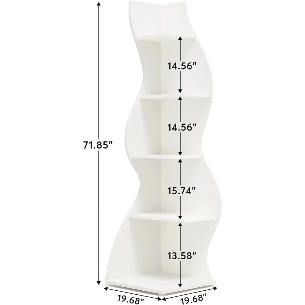 Corner Shelf, Modern 5-Tier Wall Corner Bookshelf, Stylish Corner Small Bookcase Storage Rack Plant Stand