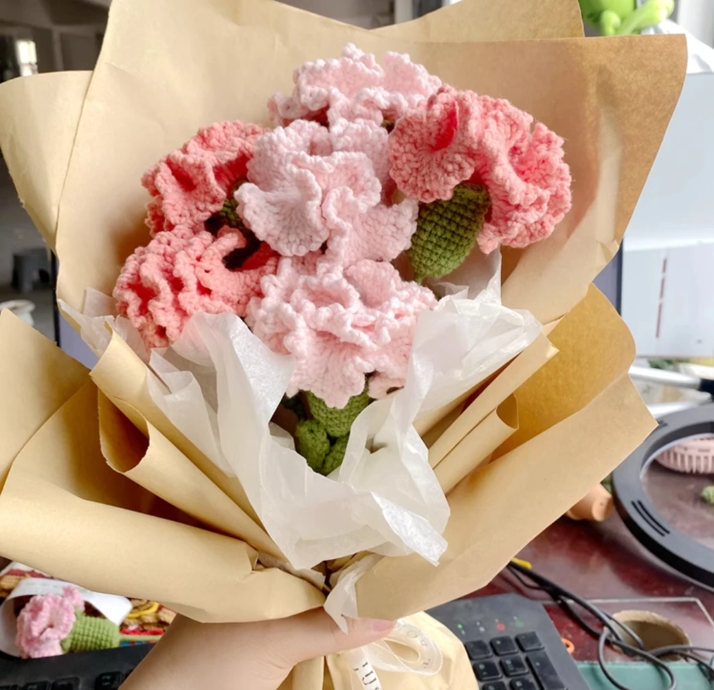

diy knitted carnation bouquet handmade fafa mother's day gift wool crochet material package immortalized flowers