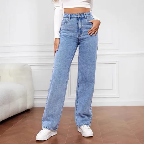 Jeans de mujer Pantalones vaqueros de pierna recta ajustados de talle alto para mujer