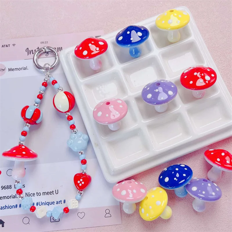 23MM Acrylic Colorful Three-Dimensional Hand Painted Mushroom Loose Beads Handmade For DIY Jewelry Making Bracelet Necklace