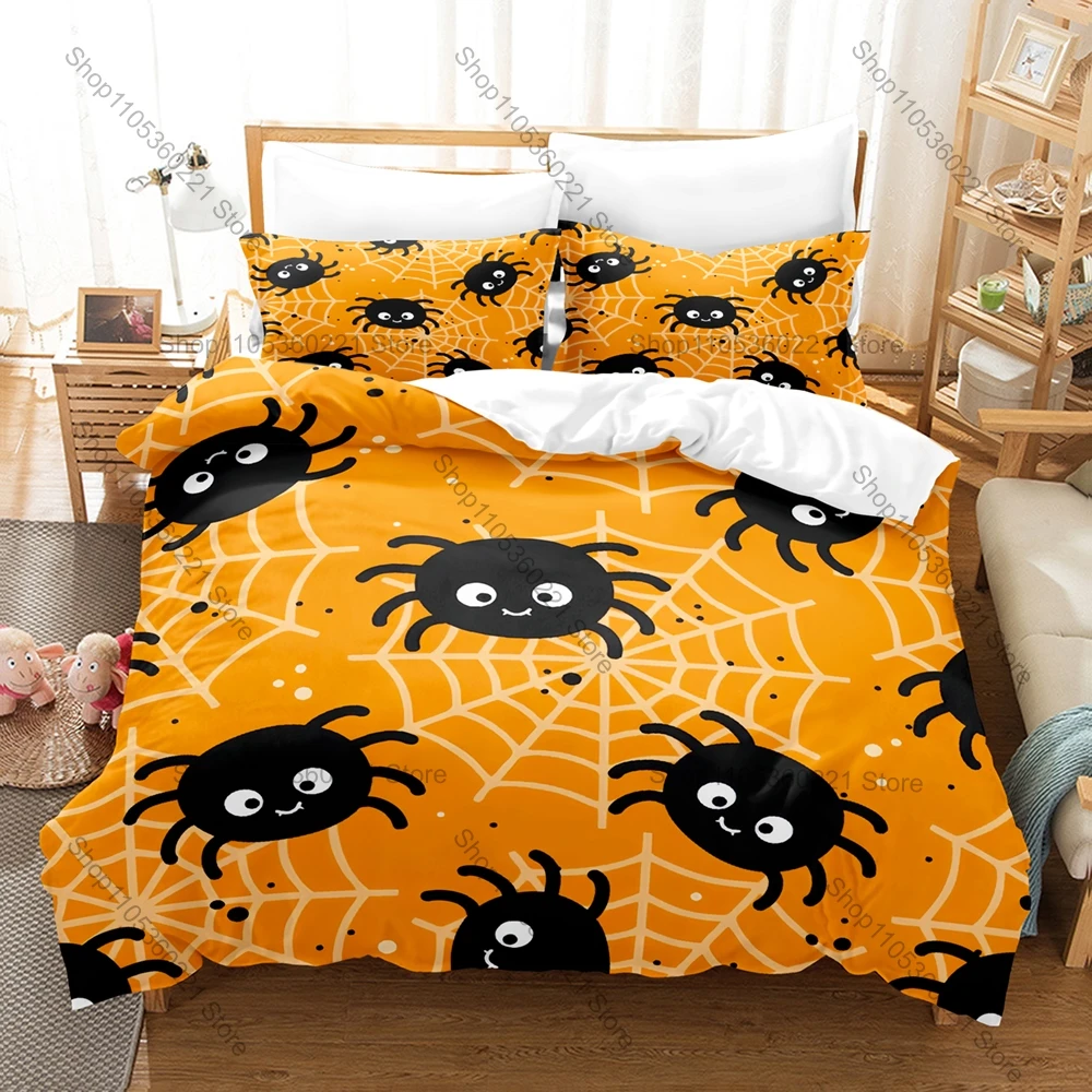 Kawaii Spider Theme 3 Piece Bedding Set Soft Duvet Cover Set Kids Bedroom Home Decor Cute Printed Bed Cover with Pillowcases
