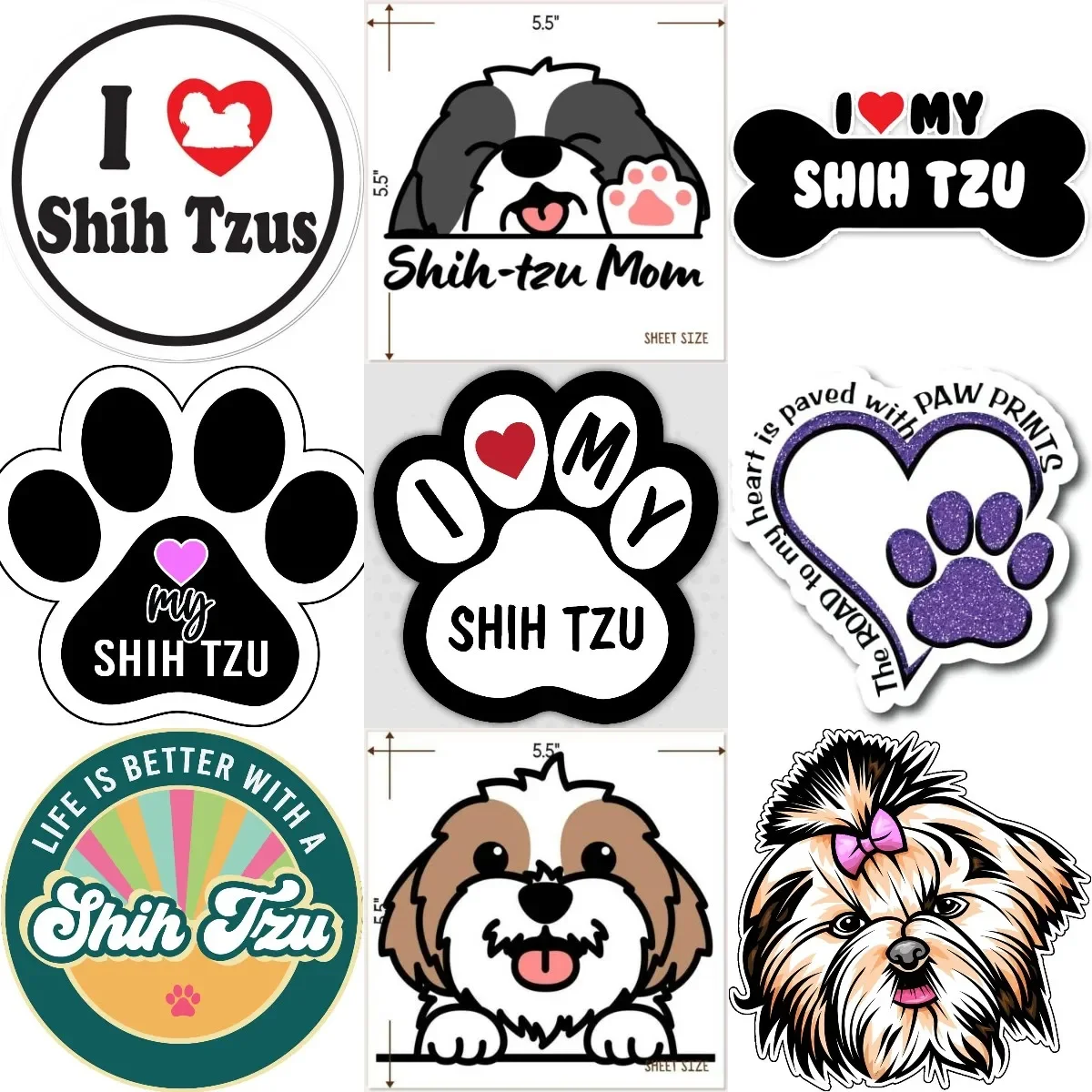 

I Love My Shih Tzu Dog Cute Creative PVC Waterproof Stickers Accessories for Decorate Car Van Wall Fridge Table Suv Room Helmet