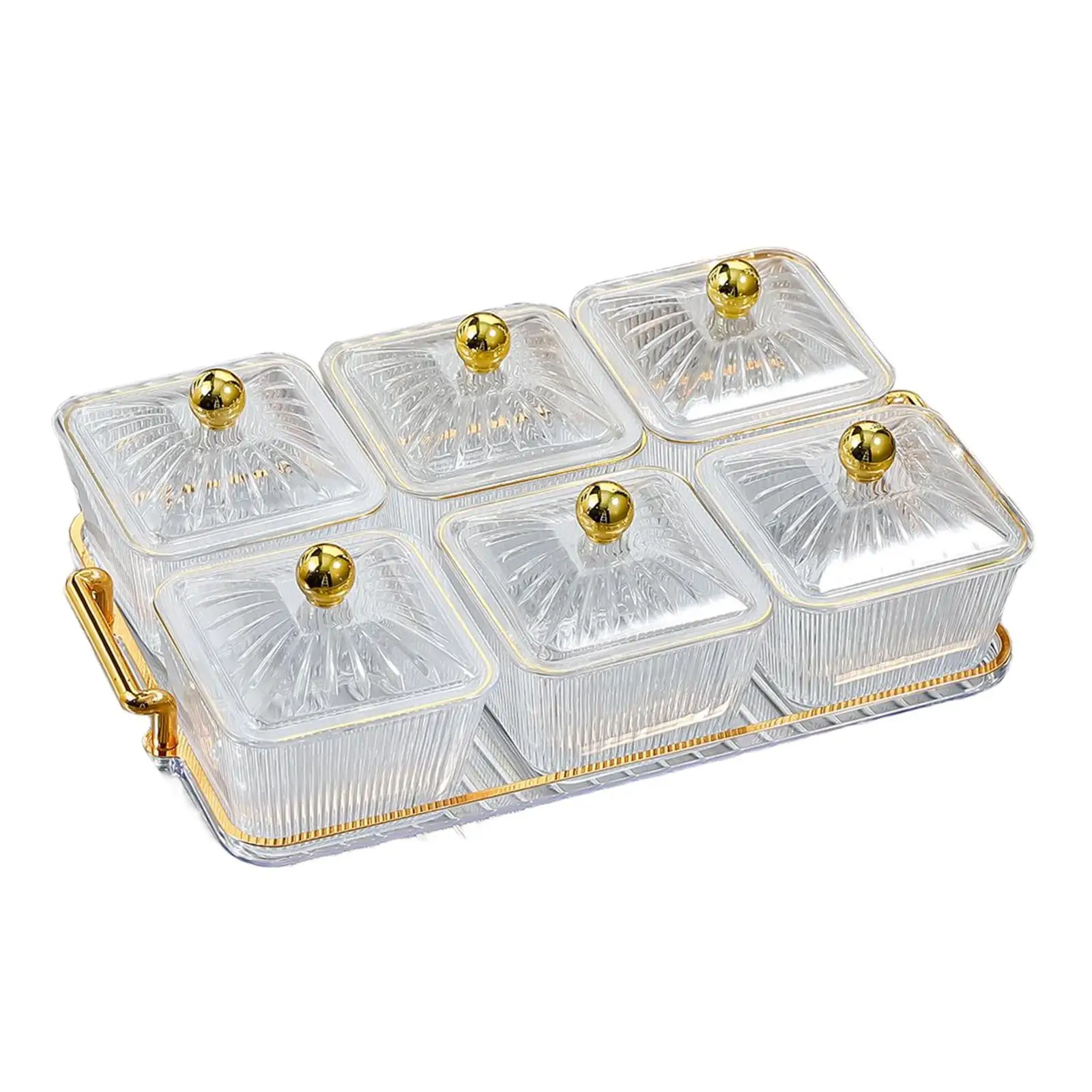 

Luxury Snacks Fruit Plate with Double Handle for Holiday Seasoning Snacks Clear 6 Bowls