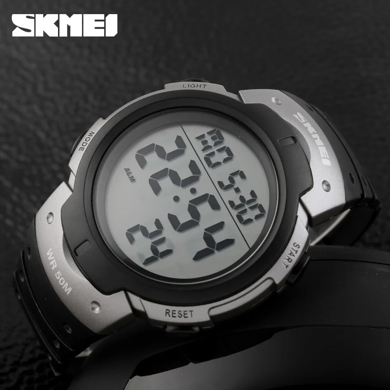 SKMEI-Relógio Digital à prova d'água masculino, Calendário PU Strap, 5Bar, Big Dial, simples, ao ar livre, Esporte, Moda, 1068