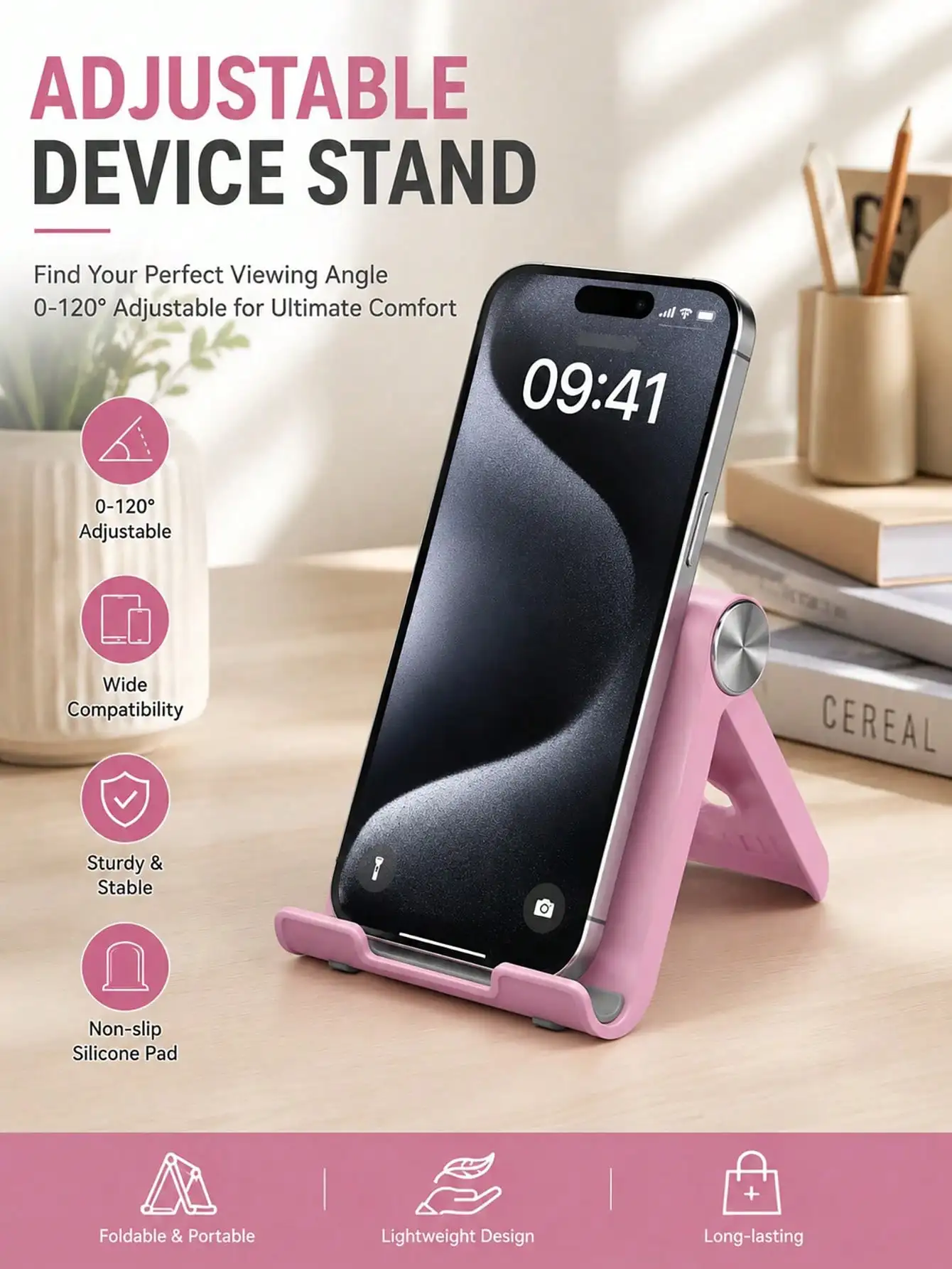 2pcs Foldable Portable Phone Stand, Premium ABS Desktop Stand, Adjustable Angle Universal Stand, Multi-Angle Foldable Desktop Support, Compact Lightweight Pocket Size Design, Suitable For All Smartphones And Tablets, Stable Anti-Slip Desktop Storage
