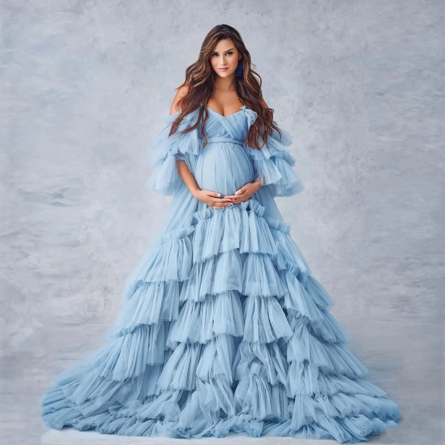 

Light Sky Blue Maternity Dress for Photoshoot Off The Shoulder Women Prom Dress Evening Party Gown Pregnancy Babyshower