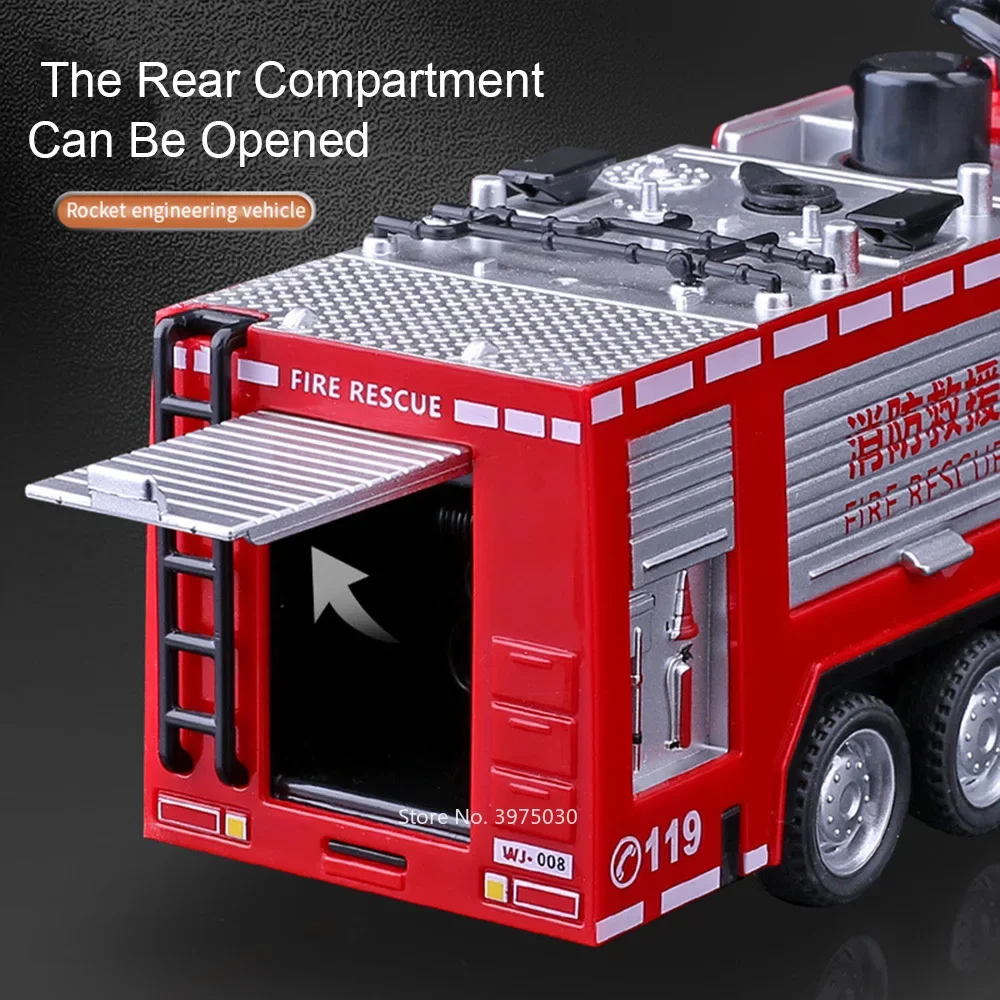 1/32 Fire Engine Car Toy Model with Sound Light Ladder Fire Truck Wheel Pull Back Sprinkler Rescue Vehicle Boys Decoration Gifts