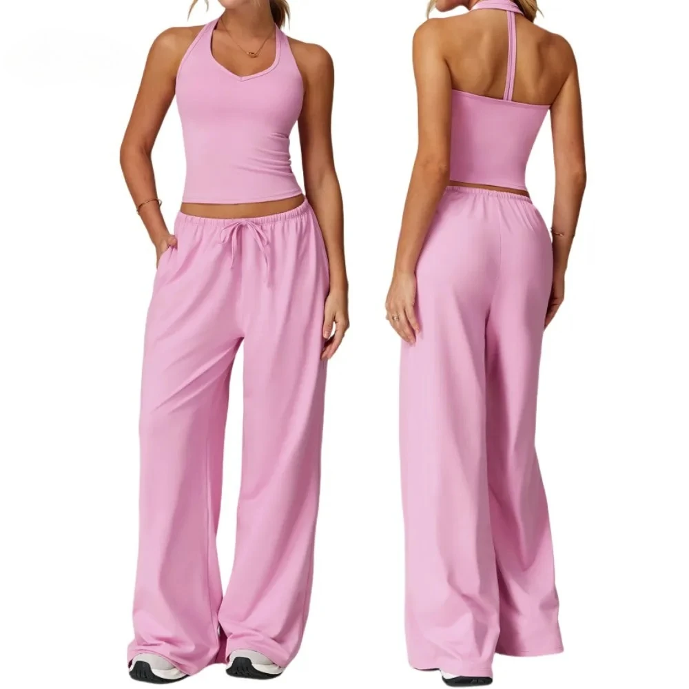 

2PCS Yoga Set 2025 Women Hollow Back Tank Top High Waist Drawstring Pants Fitness Suit Running Sports Vest Sets Workout Clothes