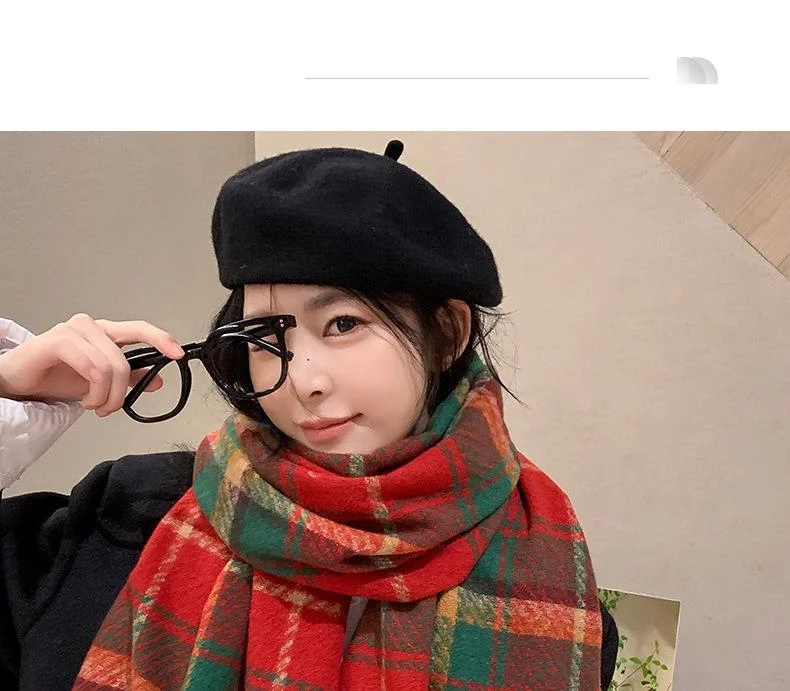 Regalo di Capodanno: sciarpa scozzese con nappe rosse natalizie, sensazione invernale di alta qualità per le donne, caldo scialle coreano, sciarpa spessa_voghion.com