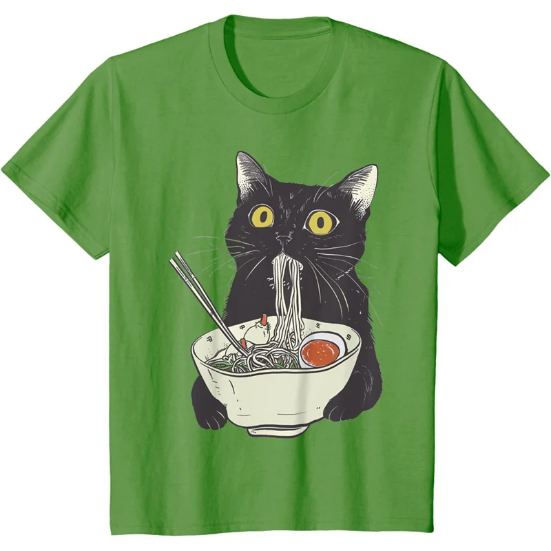 Funny Cat Pattern T-Shirt For Women Food Noodles 3D Printed Short Sleeves Summer Leisure Tees Round Neck T Shirts Loose Tops