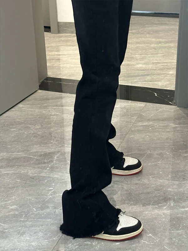 

Джинсы American Vibe прямого кроя для мужчин, зауженные брюки-буткэт, черные, из выстиранного денима, модные, молодежные, летние, в стиле High Street