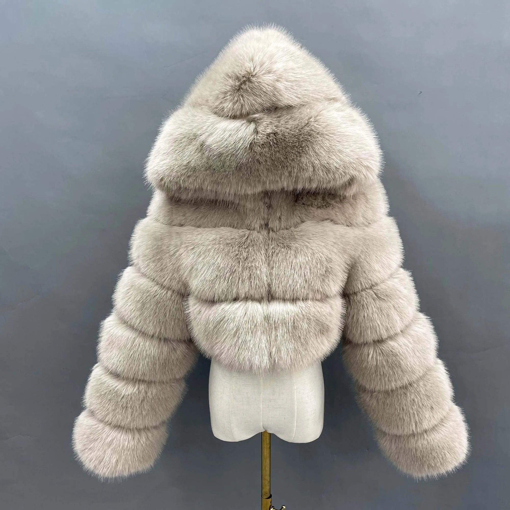 Thick Top Quality High Simulation Fake Fox Fur 3 Rows Hooded Jacket Colorful Fur Coat