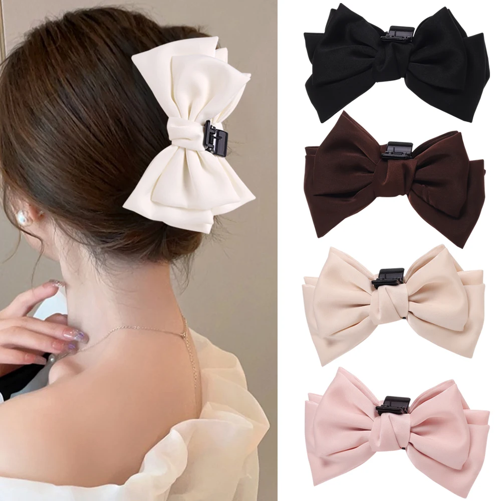 

Satin Bow Tie Hair Clip Elegant Pure Color Satin Bow Tie Hair Women's Suitable For Women's Thick Hair Clip Hair Accessories