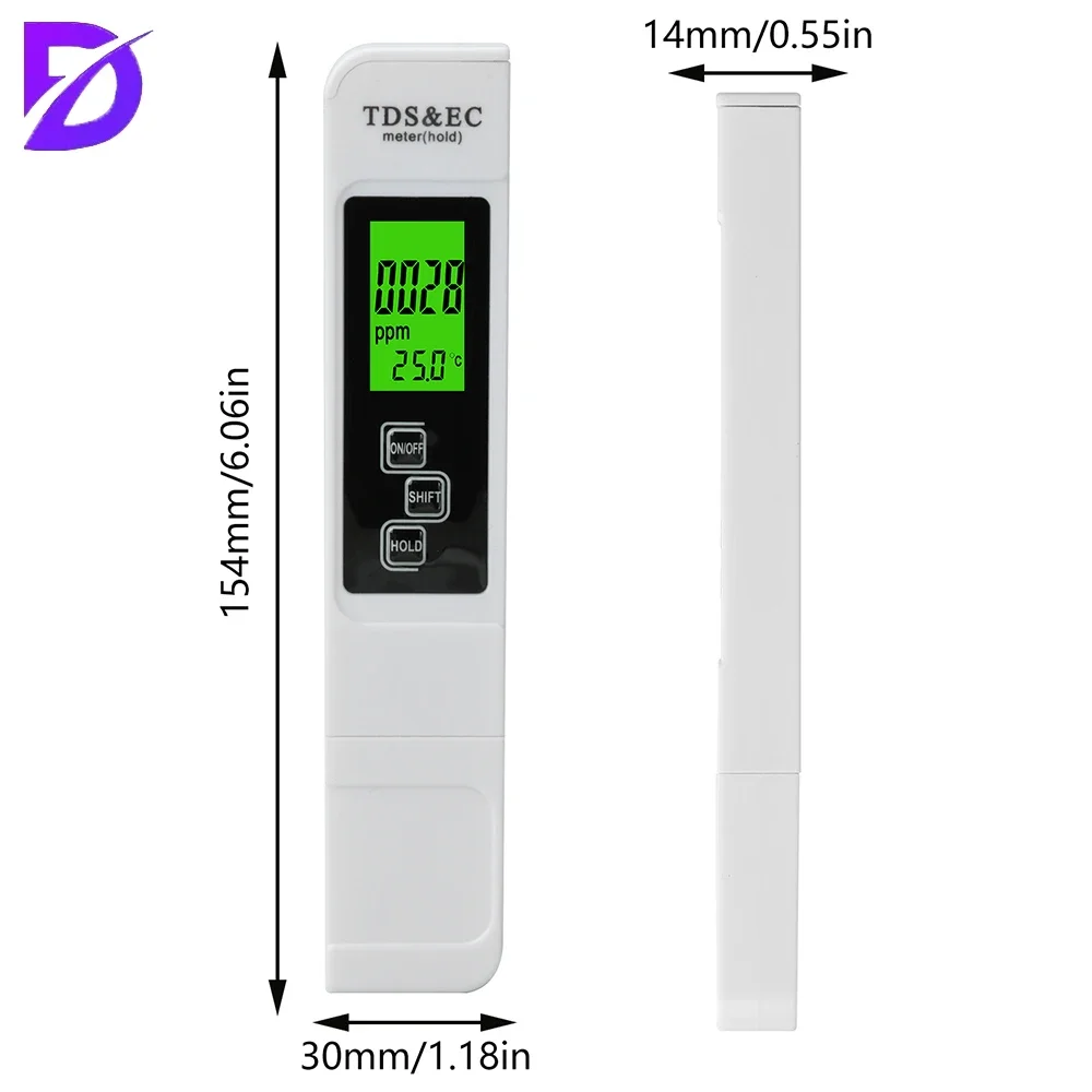 Digital Water Tester 3-in-1 TDS EC Temperature Meter with Backlit LCD Screen for Drinking Pool Laboratory Water Quality Testing