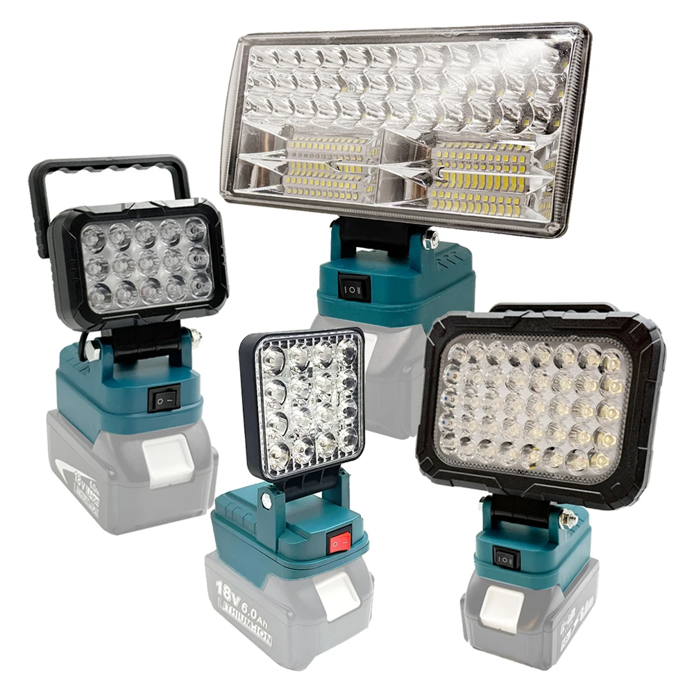 LED Work Light Spotlight with 2 USB Charging Port for Makita 18V Li-ion Battery Electric Torch Light for Camping Outdoor