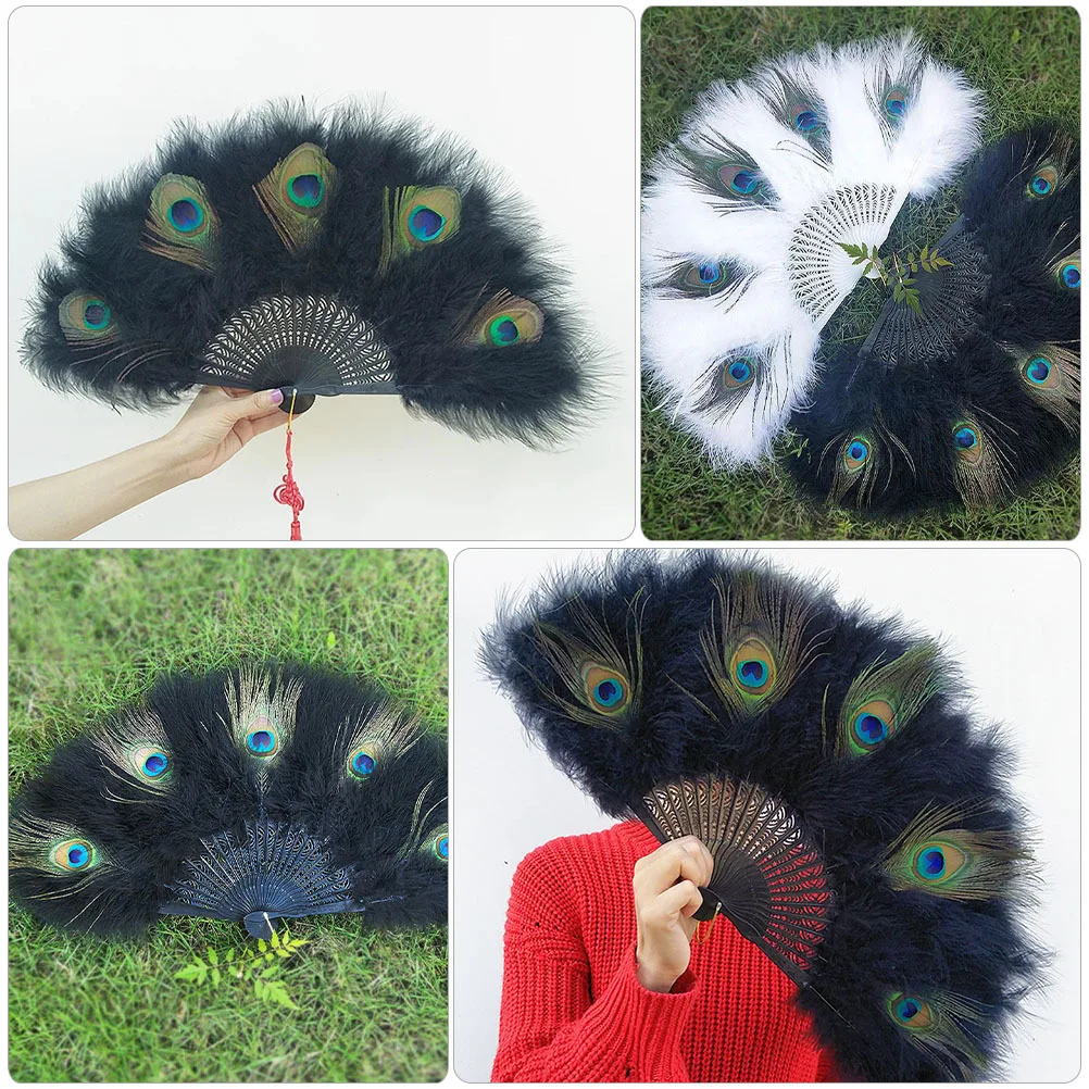 

Unique Peafowl Plume Folding Fan Refined Handheld Fan for Chinese Style Decor Plume Fans Dancing Hand Fans