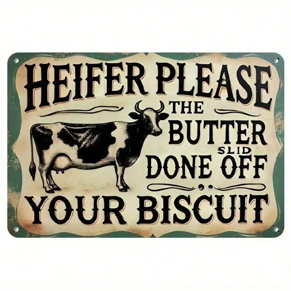 CIFBUY Vintage Barn Co Funny Cow Butter Rustic Aluminum Wall Art Waterproof Durable Metal Sign for Home Kitchen Decor