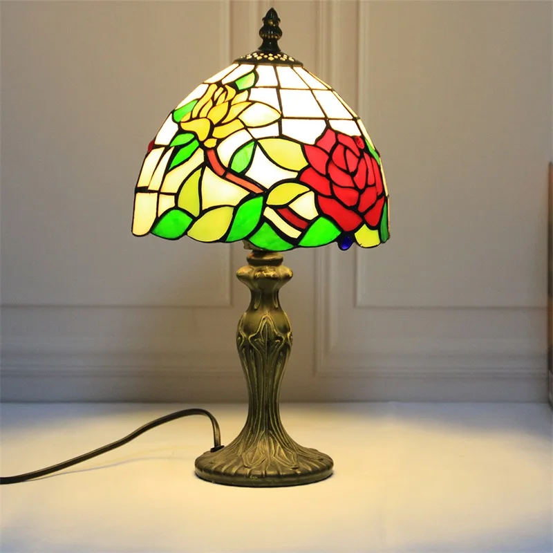 TYLA Tiffany Candeeiro de mesa de vidro LED Moda vintage Simples Rosa Decoração de luz para casa Sala de estar Quarto Cabeceira