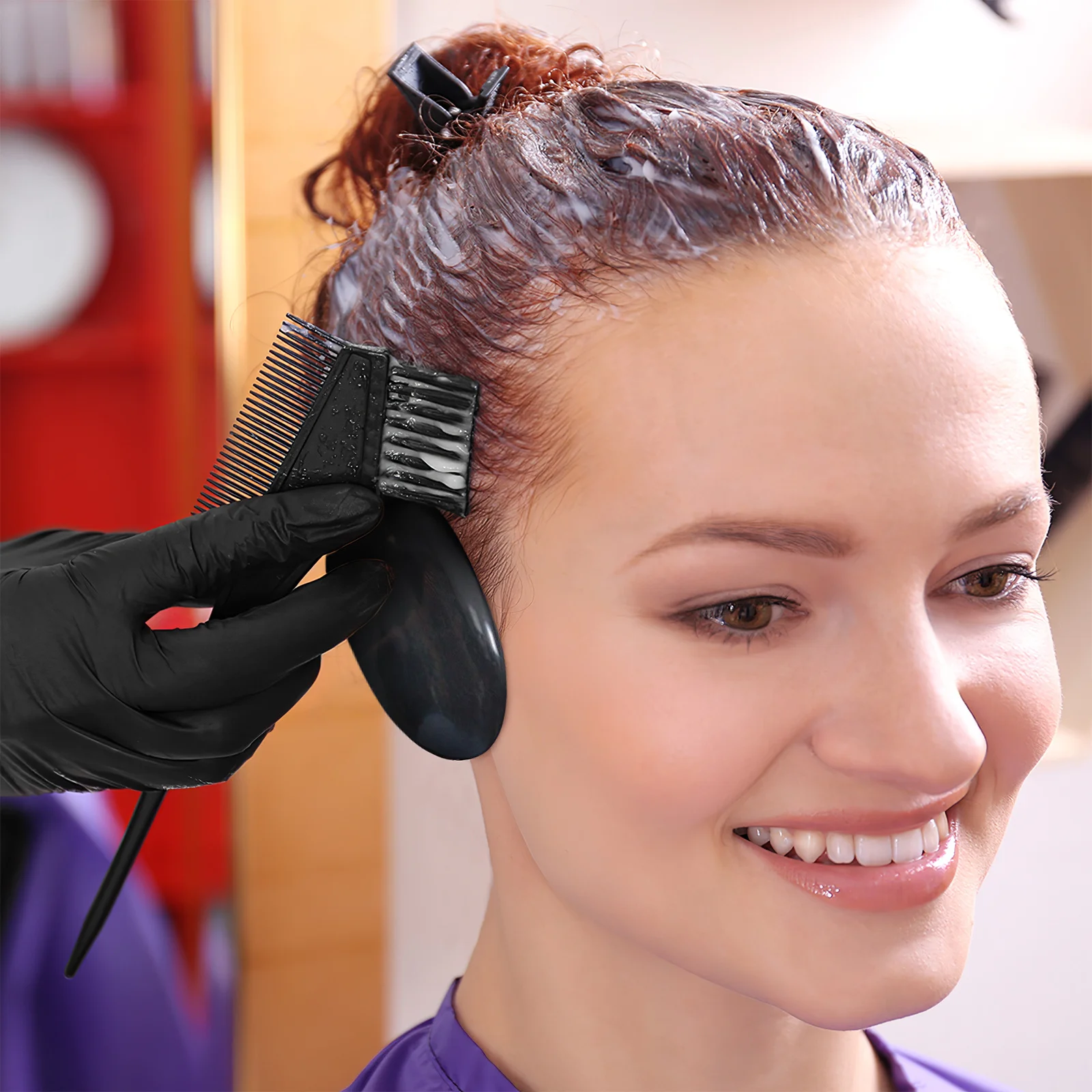 

Hair Dye Set DIY Hair Coloring Kit Bowl Comb Brush No Mess No Hassle Salon Home Use Random Bristles Color Dyeing Bowl