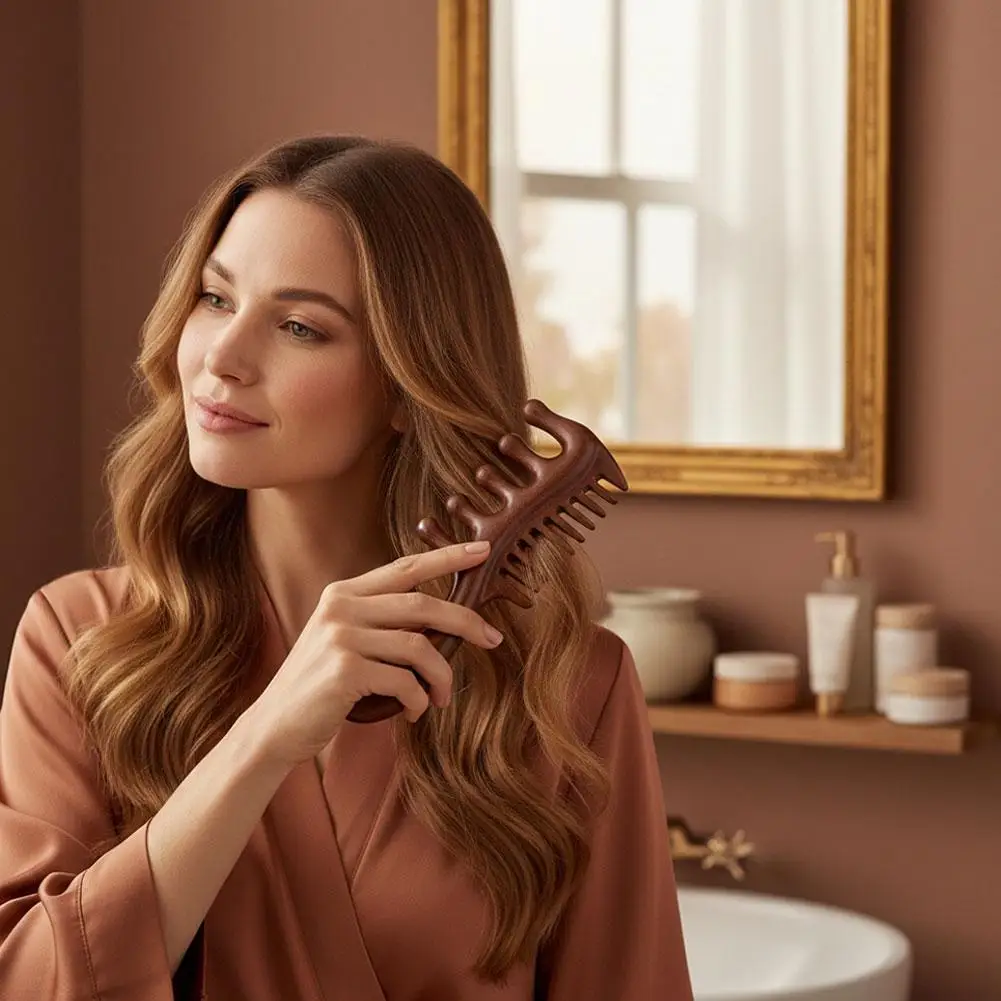 Anti-Static Sandalwood Comb Wooden Wide Tooth Massager Detangling Hair Comb For Scalp Care & Relaxation