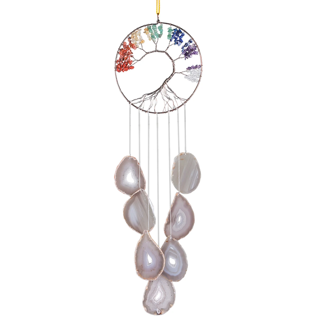 Crystal  Life Tree Wind Chime With Agate Slices Handmade Hanging Ornaments For Home Decoration