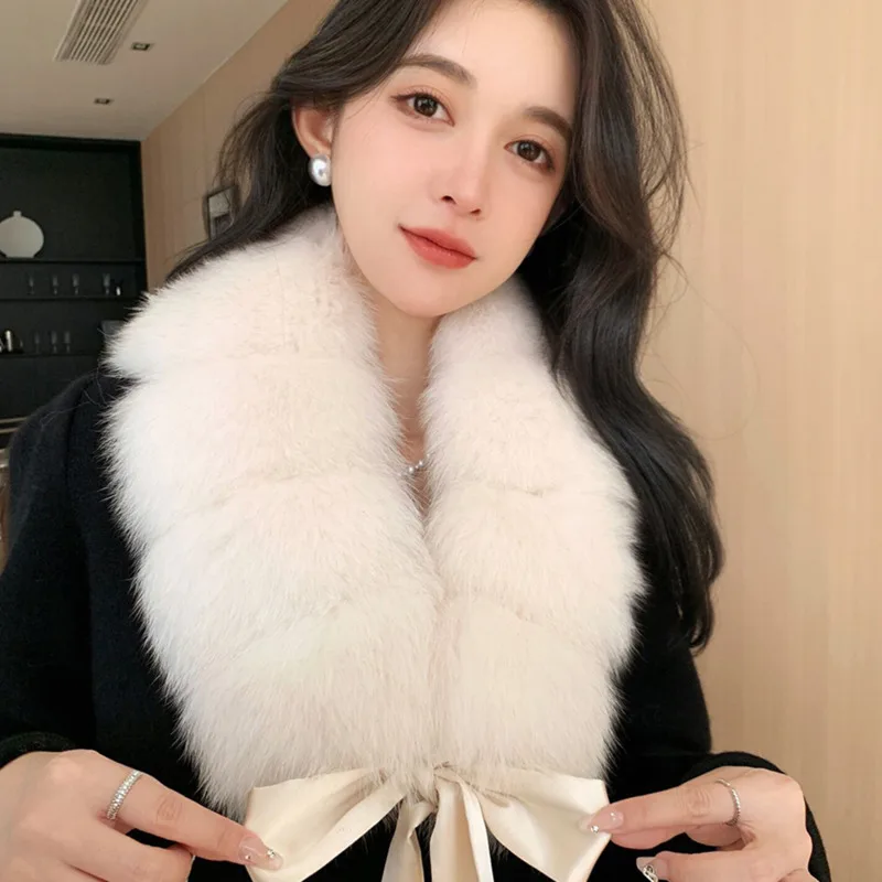 Real Fox Fur Scarf For Women Winter Natural Fur Scarf Neck Warm Fluffy Fur Collar Shawls Female Scarves Hood Trims Fur Decor