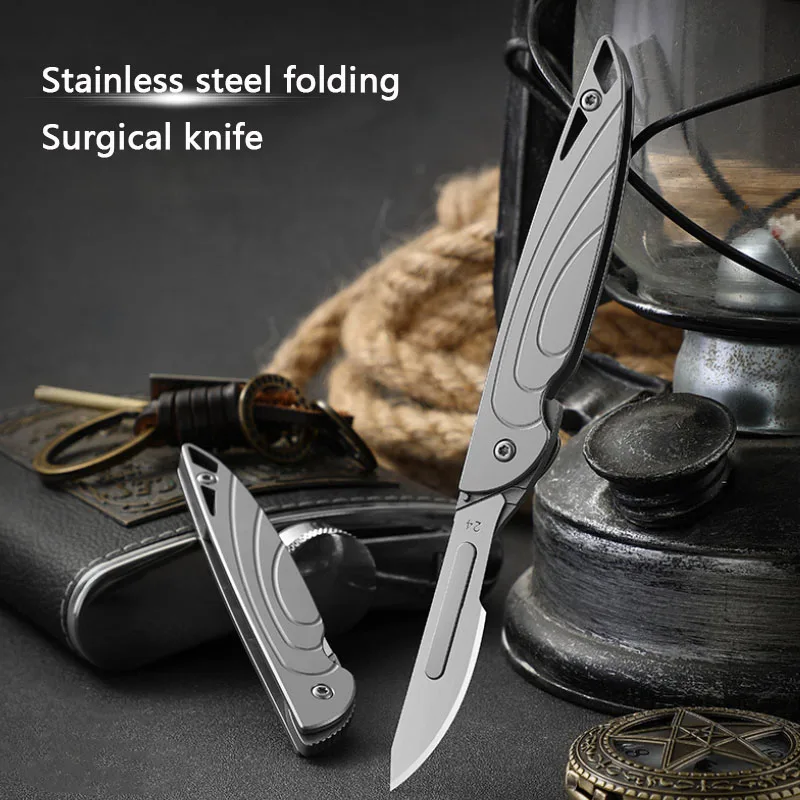 

EDC Stainless Steel Surgical Knife Portable Replaceable Blade Folding Knife Multifunctional Outdoor Survival Camping Tool